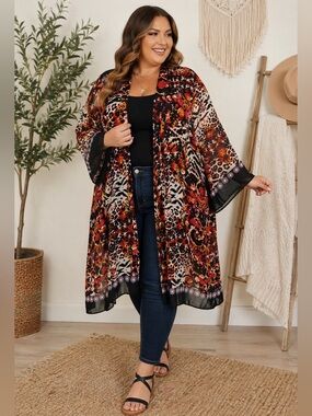 Moda Fresca Womens 2X Kimono Duster Cardigan Sheer‎ Floral Animal Print Mixed